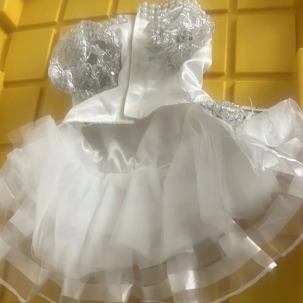 Buffy Pet home dress white tulle Gray silver accent formal dress up wear New M